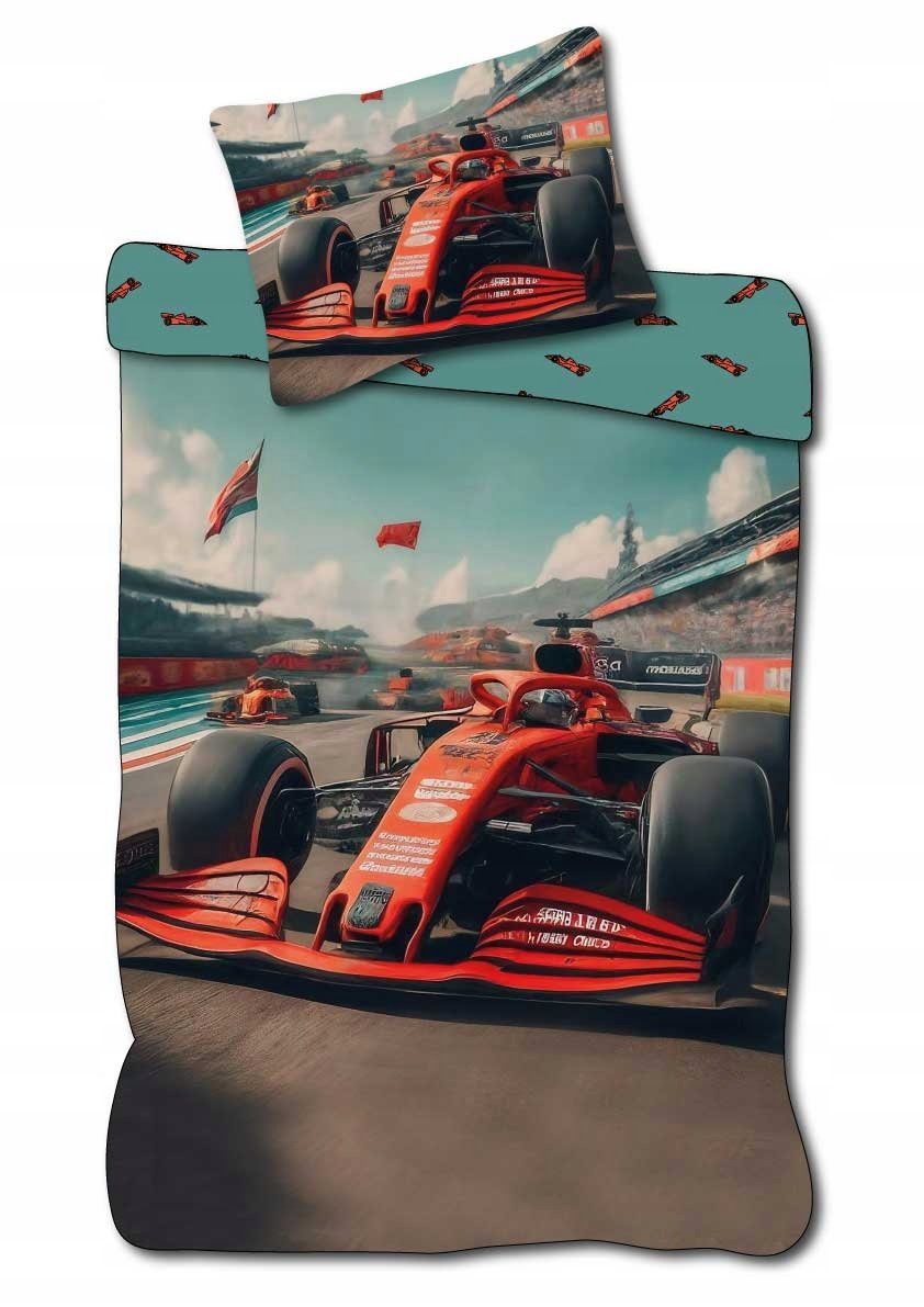 POŚCIEL MŁODZIEŻOWA 140x200 FORMUŁA 1 ONE CZERWONY BOLID WYŚCIGÓWKA