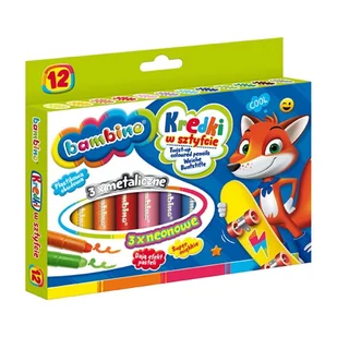 Bambino Kredki W Sztyfcie 12 Kolorów Metaliczne Neonowe - Szkolne artykuły papiernicze - miniaturka - grafika 1
