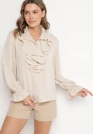 Koszule damskie - Beżowa Koszula Ozdobiona Falbankami Jenisela - miniaturka - grafika 1