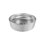 Umywalki - Massi Umywalka ceramiczna nablatowa okrągła srebrna matowa ryflowana 42 cm MAVA SILVER cienki rant - miniaturka - grafika 1
