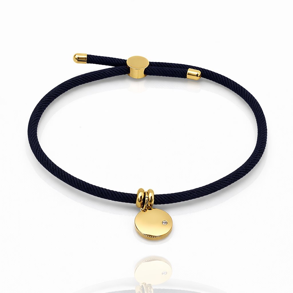 Czarna bransoletka sznurkowa regulowana Złota Stal Chirurgiczna 316L Blueberry Prezent dla Niej