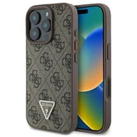 Etui i futerały do telefonów - Guess hardcase Leather 4G Triangle Strass iPhone 16 Pro Brązowy - miniaturka - grafika 1