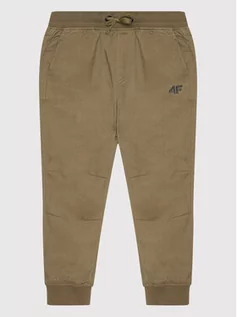 Spodnie damskie - 4F Spodnie materiałowe HJL22-JSPMC001 Brązowy Regular Fit - grafika 1