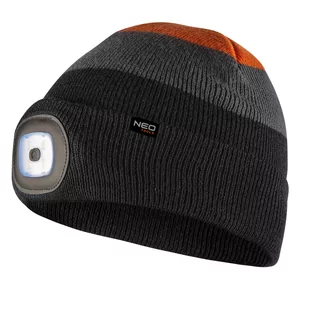 Czapka z latarką LED, czarno-szaro-pomarańczowa WARM - Czapki damskie - miniaturka - grafika 1