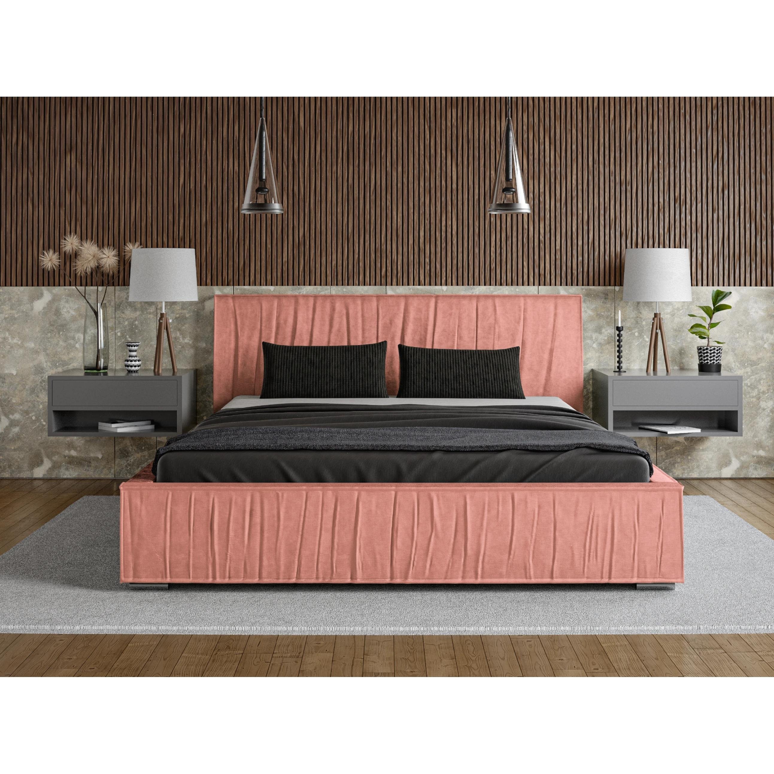 ADIDAR Elias łóżko tapicerowane 200x200cm stelaż metalowy z podnośnikami hydraulicznymi łóżko do przechowywania Pink Magic Velvet 2258