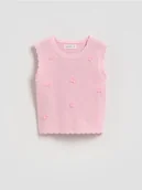 Swetry dla dziewczynek - Reserved - Dzianinowa kamizelka - pastelowy róż - miniaturka - grafika 1