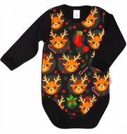 Body dla niemowląt - Body długi rękaw Świąteczne Reniferki CZARNE r 62 KLEKLE - miniaturka - grafika 1