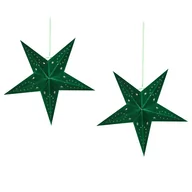 Ozdoby bożonarodzeniowe - Zestaw 2 wiszących gwiazd welurowych LED 45 cm zielony MOTTI - miniaturka - grafika 1