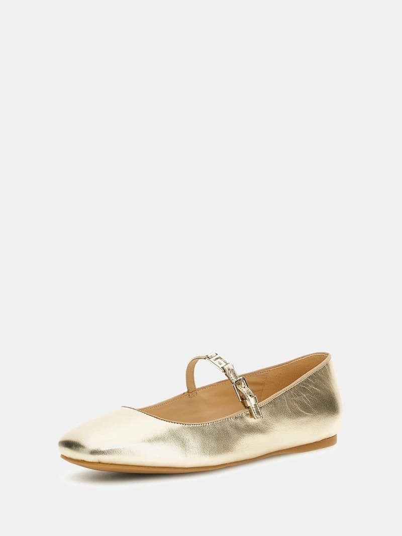 GUESS BALERINY DAMSKIE ZE SKÓRY NATURALNEJ ZŁOTE 38 1GŁA