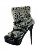 Botki damskie - Czarne futerkowe botki na obcasie TwoLips 36 - miniaturka - grafika 1