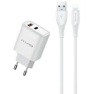Ładowarki do telefonów - AWEI ład. siec. PD81L-EU 22.5W + kabel USB + Lightning biała/white GaN - miniaturka - grafika 1