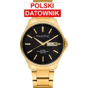 Zegarki męskie - Pacific SMB-1075D-07 złoty męski zegarek z polskim datownikiem i wodoszczelnością 100M - miniaturka - grafika 1