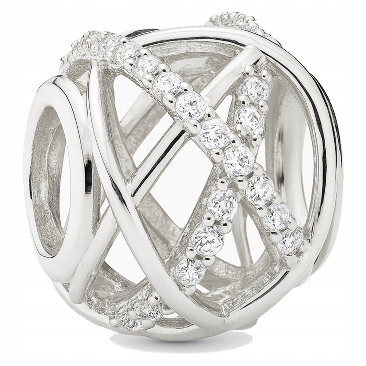 CHARMS Srebrny Kryształowy Okrągły Koralik Beads z Cyrkoniami SREBRO 925