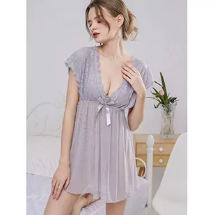 Clotth Damska seksowna piżama dwuczęściowy zestaw Nightgown, Szary-S+M, M - Bielizna erotyczna damska - miniaturka - grafika 1