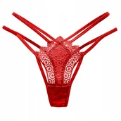 Majtki damskie - Stringi koronkowe czerwone paseczki koronka - S/M - miniaturka - grafika 1
