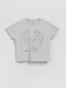 Koszulki dla dziewczynek - Reserved - T-shirt Jak wytresować smoka - jasnoszary - miniaturka - grafika 1