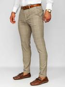 Spodnie męskie - Beżowe spodnie materiałowe chinosy w kratę męskie Denley 0040 - miniaturka - grafika 1