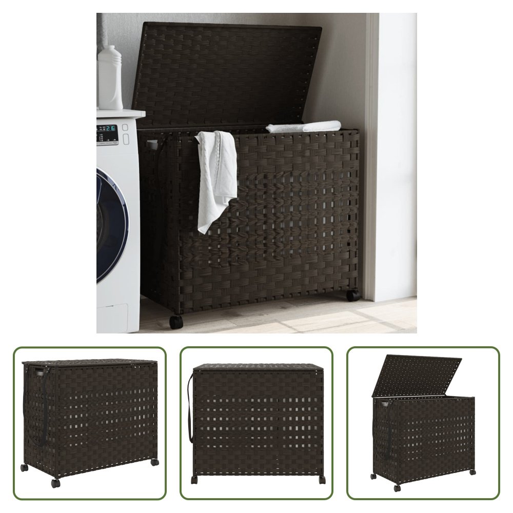 The Living Store Kosz na pranie z kółkami Ciemnobrązowy 66x35x60 cm Rattan