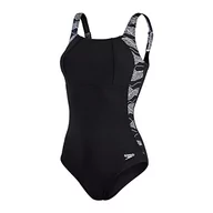 Stroje kąpielowe - Speedo Damski strój kąpielowy LunaLustre z nadrukiem 1 szt. czarny/biały strój kąpielowy/kostium kąpielowy, czarny/biały, 38 - miniaturka - grafika 1