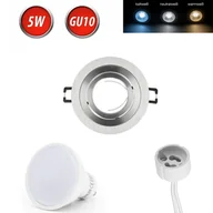 Żarówki LED - Reflektor wpuszczany GU10 rama wpuszczana 35° obrotowy otwór Ø85mm aluminium w komplecie GU10 5W neutralny biały 350 lumen żarówka LED srebrna okrągła - miniaturka - grafika 1