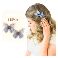 Ozdoby do włosów - Spinka do Włosów Niebieska Złota Zestaw 2 Sztuki Wsuwka z Cyrkoniami Motyl - miniaturka - grafika 1