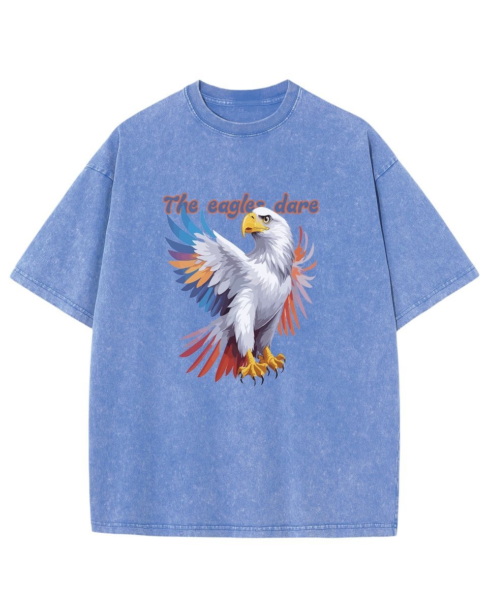 Męska koszulka oversize efekt sprania Zwierzęta Orzeł Król Niebieska L