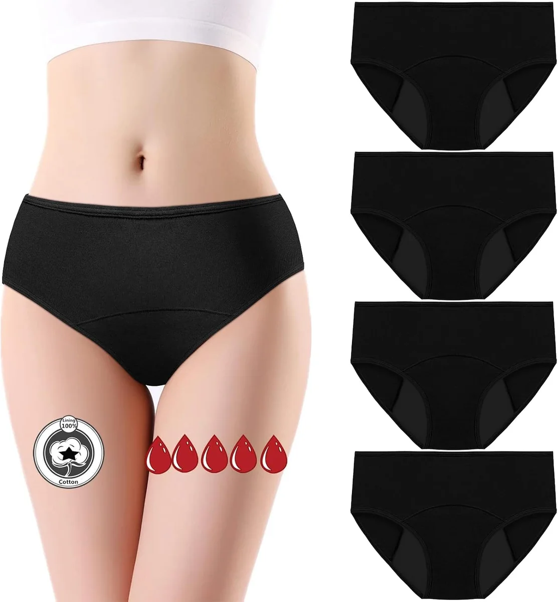 Majtki menstruacyjne chłonne bawełniane 4 sztuki czarne rozmiar L