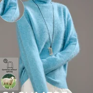 Swetry damskie - TEMU Damski Nowy Sweter z Kaszmirem na Zimę 2025 – Pluszowy Gruby Włos, Turkusowy Wysoki Kołnierz z Długim Rękawem, Płaszczowy Kołnierz, Czysty - miniaturka - grafika 1