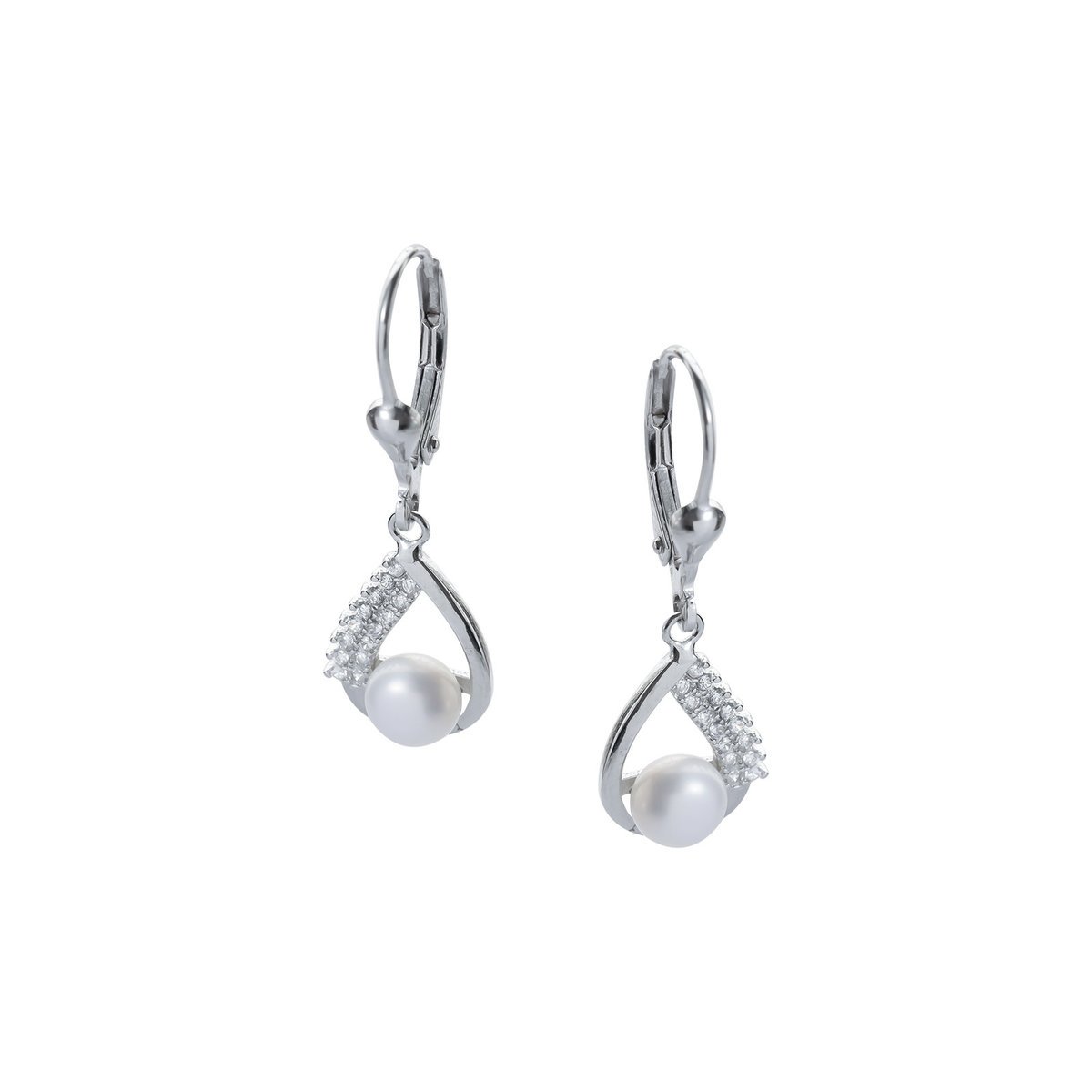 Srebrne kolczyki wiszące 925 Perła łezka cyrkonie