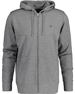 GANT Męska bluza z kapturem Reg Shield Full Zip bluza z kapturem z logo, z zamkiem błyskawicznym, szary melanż, L - Bluzy męskie - miniaturka - grafika 1