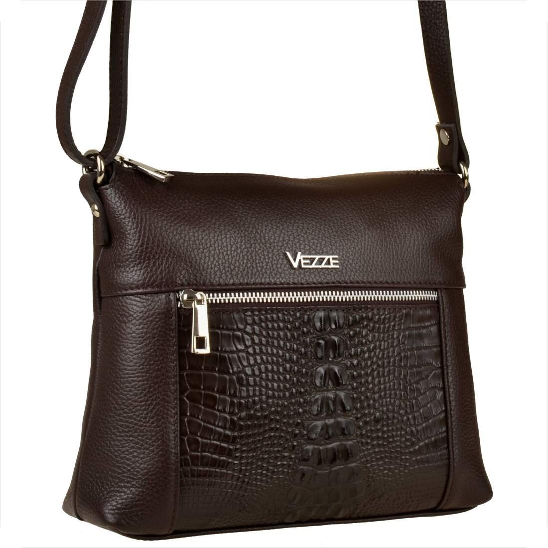 Włoska skórzana torebka listonoszka VEZZE brąz czekolada