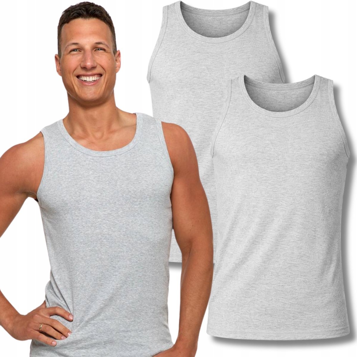 2X PODKOSZULKA KOSZULKA MĘSKA BAWEŁNIANA GŁADKA TANK TOP 2PAK MORAJ L GREY