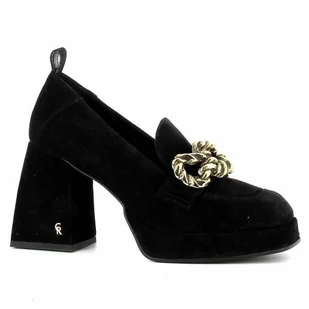 Czarne półbuty zamszowe na obcasie CARINII - Carinii - Mokasyny damskie - miniaturka - grafika 1