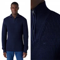 Swetry męskie - Wrangler HALF ZIP KNIT Navy GRANATOWY ROZPINANY SWETER Z WEŁNĄ REGULAR S - miniaturka - grafika 1