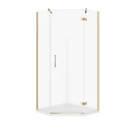Kabiny prysznicowe - Kabina prysznicowa Cersanit Jota 90x90x195 pięciokątna złoty transparentne z brodzikiem tako slim 4cm biały S601-364 - miniaturka - grafika 1