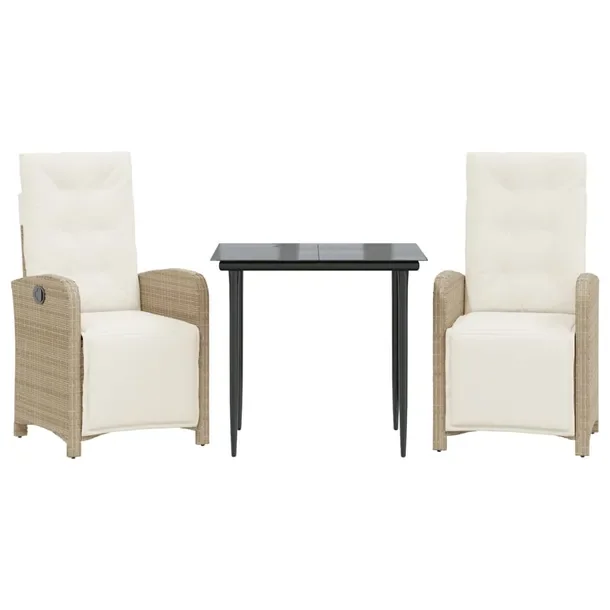 Zestaw Bistro Ogrodowy z Rattanu PE, Stół 80x80x74 cm, Krzesła 57x60x93/