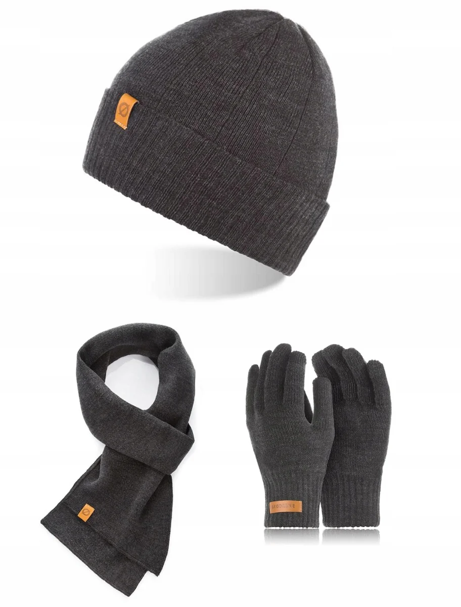 Czapka Beanie Szalik Męski Rękawiczki dotykowe Brodrene Komplet Zima 3w1