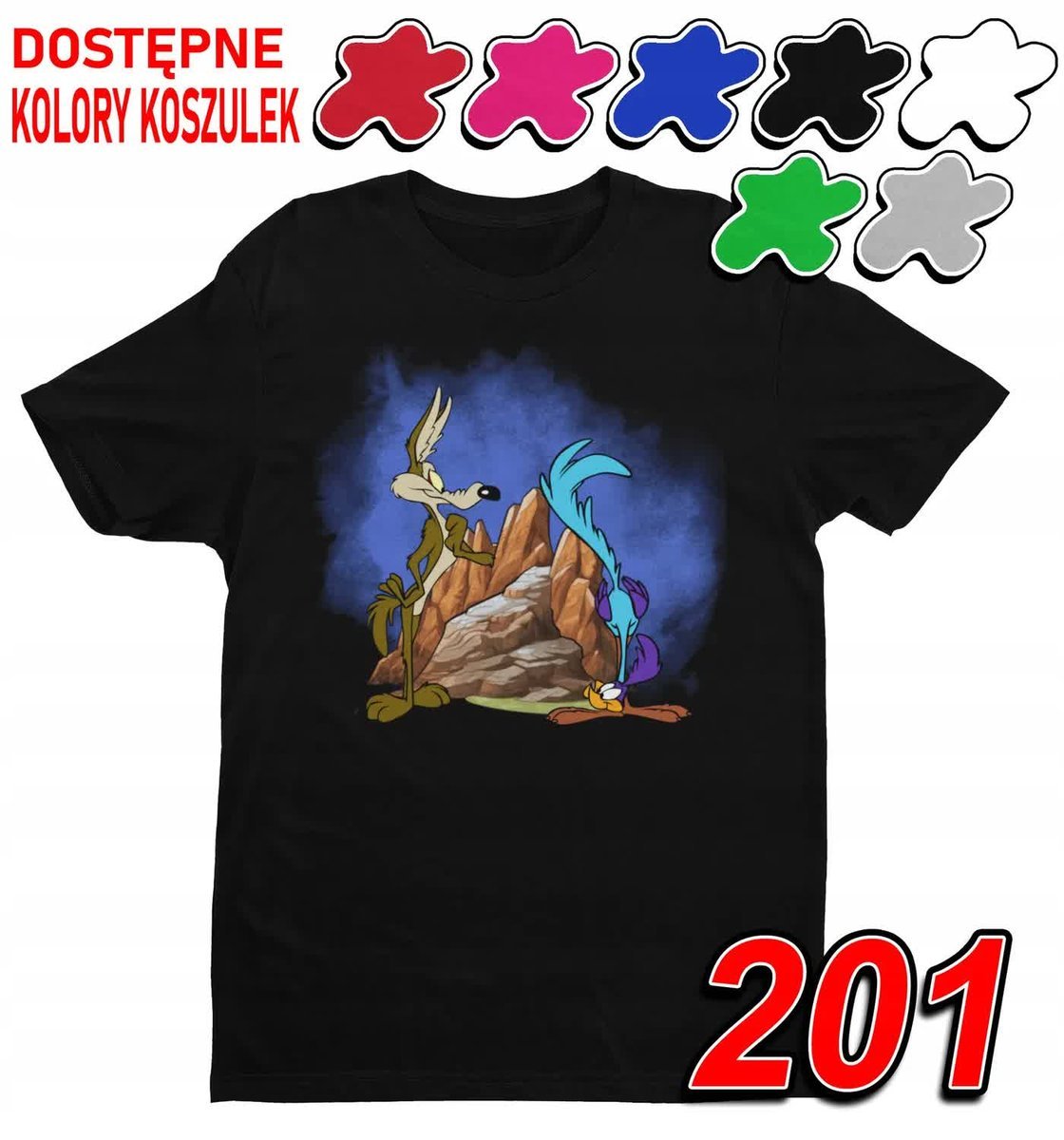 Dziecięca Koszulka T-Shirt Z Nadrukiem Kojot Struś Looney - L 146-152
