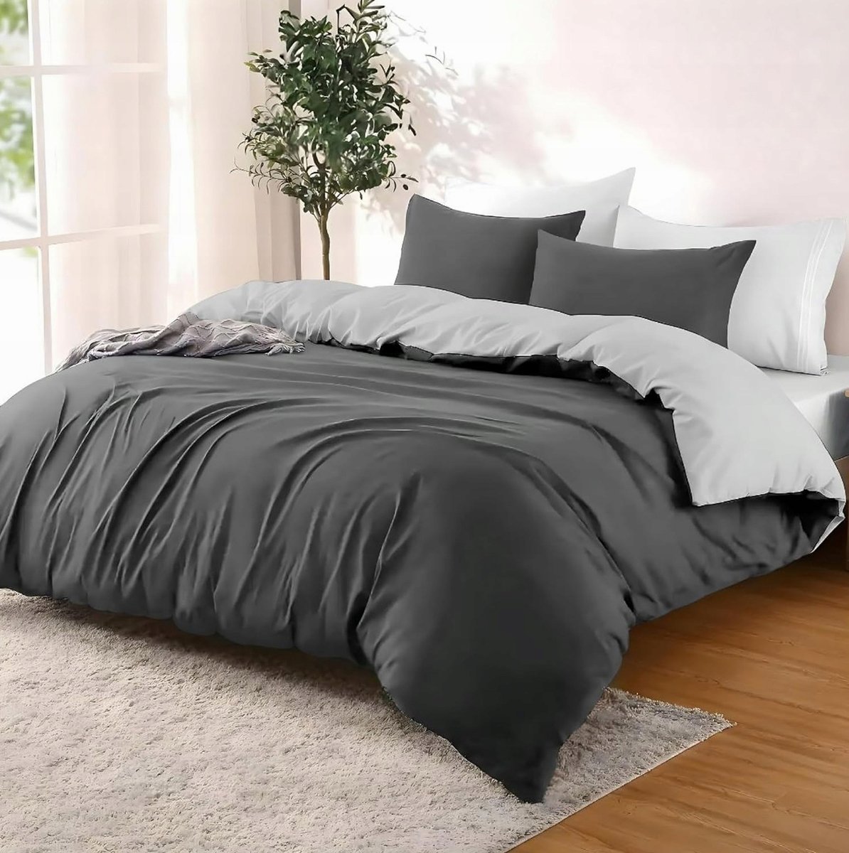 POŚCIELI ZESTAW MIKROFIBRA 200X200CM 2 POSZEWKI 50X70CM DWUSTRONNY SZARY