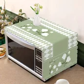 Akcesoria i części do mikrofalówek - TEMU Stylowa Zielono-Biała Kratka Pokrywa do Mikrofalówki z Akcentami Kwiatowymi - Odporna na Kurz, Słońce i Ciepło, Włókno Poliestrowe - Uniwersalne - miniaturka - grafika 1