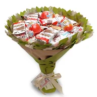 Zestawy upominkowe - Słodki bukiet zielony na urodziny ze slodyczy Kinder (średnica 30 cm) - miniaturka - grafika 1