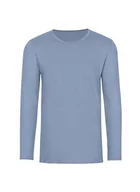 Koszulki męskie - TRIGEMA Męska koszulka z długim rękawem z elastanem – dopasowany krój (Slim Fit) – elastyczna – okrągły dekolt – 602501, Pearl-Blue, L - miniaturka - grafika 1