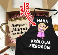 Kubki - Zestaw prezentowy dla Mamy z okazji Dnia Mamy - kubek Najlepsza Mama na świecie oraz fartuch z imieniem - MAMA KRÓLOWA PIEROGÓW - POSTAĆ BLOND WŁOSY Z - miniaturka - grafika 1