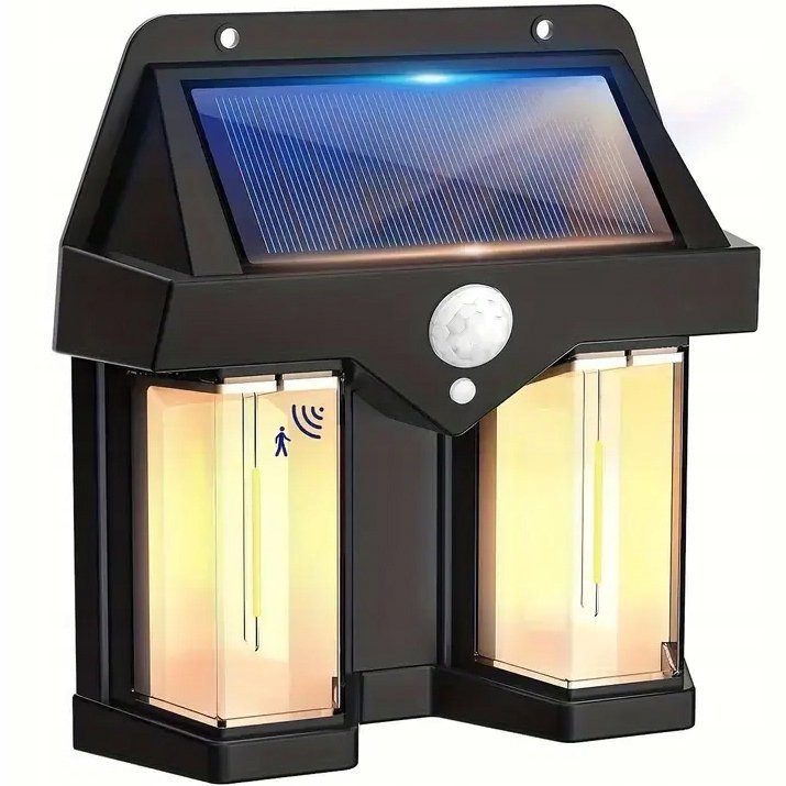 Lampa solarna LED elewacyjna podwójna kinkiet z czujnikiem filament
