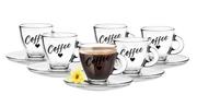 Filiżanki - Zestaw 6 Filiżanek Do Espresso Ze Spodkami 85ml Z Napisem Coffee - miniaturka - grafika 1