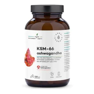 AURA HERBALS Ashwagandha, KSM-66 korzeń 450mg, 120kaps. - Układ nerwowy - miniaturka - grafika 1