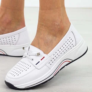 Białe ażurowe skórzane półbuty damskie S.Barski 871 - S.BARSKI - Półbuty damskie - miniaturka - grafika 1