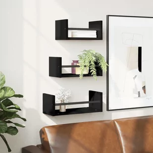vidaXL Zestaw 3 półek ściennych z drążkami, czarny - Półki do salonu - miniaturka - grafika 1