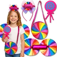 Stroje karnawałowe - Strój Tęczowa Wróżka Cukierkowa Księżniczka Lollipop Tęczowy Zestaw 4W1 Bal - miniaturka - grafika 1