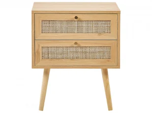 Szafka nocna 2 szuflady fronty rattanowe jasne drewno PEROTE - Szafki do salonu - miniaturka - grafika 6